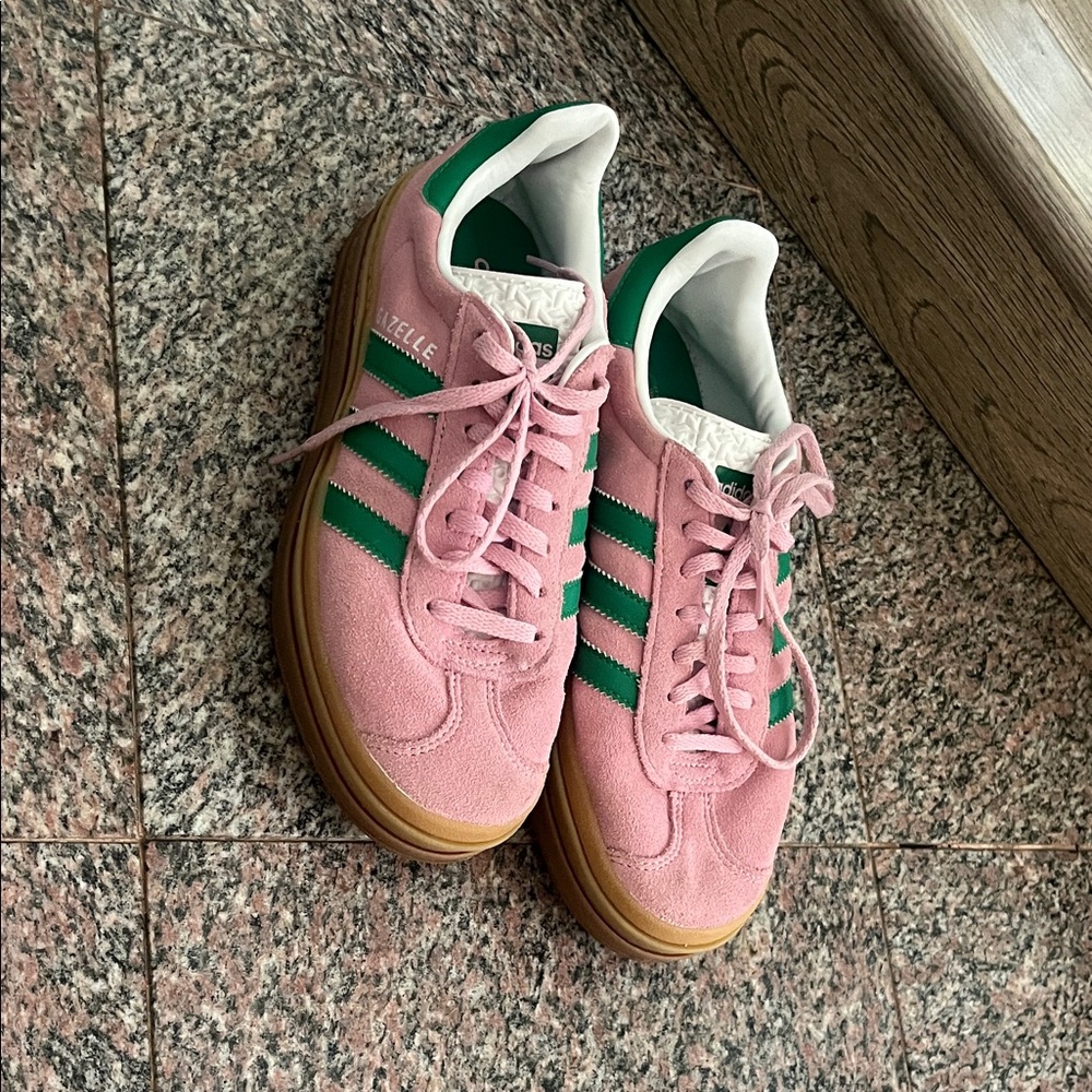 Adidas Women's Pink and Green Gazelle Sneakers
